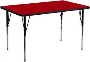 Adjustable Kids Activity Table for Home Use, Height-Adjustable Classroom Table for Kids, 24" W x 48" D x 21.125-30.125" H, Red Adjustable Kids Activity Table for Home Use, Height-Adjustable Classroom Table for Kids, 24" W x 48" D x 21.125-30.125" H, Red