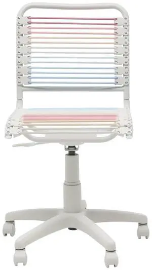 EURO STYLE Bungie Round Low Back Office Chair in Blush/Blue Ombre with White Frame and Base, Non-Tilt, 360° Swivel, Adjustable Height, Suitable for Home and Business