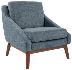 Office Star Davenport Mid-Century Club Chair with Thick Cushions and Solid Wood Coffee Finish Legs, Navy Fabric