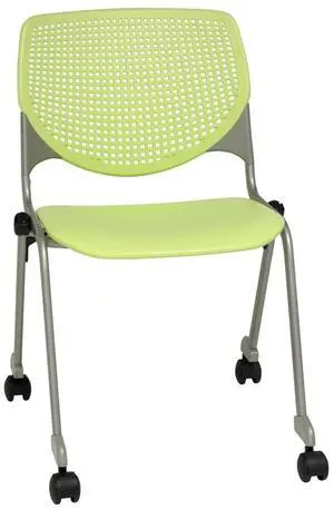 KFI Seating Kool Series Polypropylene Stack Chair with Perforated Back and Casters, Lime Green Finish
