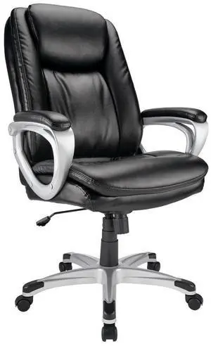 Realspace® Tresswell Bonded Leather High-Back Chair, Black/Silver