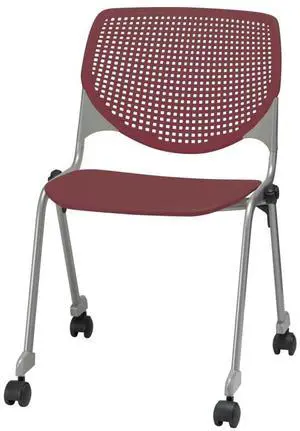 KFI Seating Kool Series Polypropylene Stack Chair with Perforated Back and Casters, Burgundy Finish