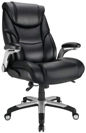 Realspace® Torval Big & Tall Bonded Leather High-Back Computer Office Chair, Black/Silver, BIFMA Compliant