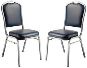National Public Seating 9304-SV/2 9300 Series Vinyl Upholstered Stack Chair, Steel, Blue/Silver (Pack of 2)