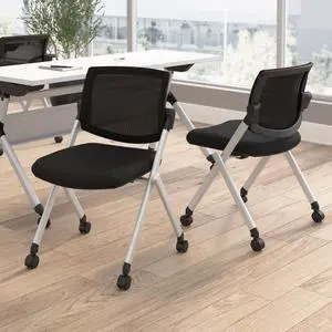 Bush Business Furniture Folding Chairs - Set of 2, Commercial-Grade Guest Mesh Back Seating for Office, Banquet, or Training Room, Envision Collection, Black Mesh