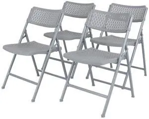 National Public Seating NPS Airflex Series Premium Polypropylene Folding Chair Platinum 4PK
