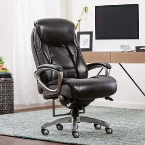 Serta Executive Office Chair with Smart Layers Technology, Leather and Mesh Ergonomic Computer Chair with Contoured Lumbar and ComfortCoils, Black and Gray