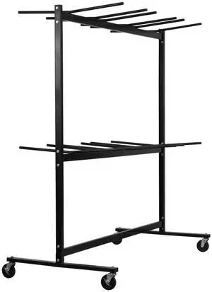 AdirOffice Two Tier Folding Chair Cart- Hanging Foldable Seats Wheeled Carrier - Steel Body Truck with Locking Swivel Caster Wheels - Up to 400 Lbs Weight Capacity and Holds 48 Folding Chairs