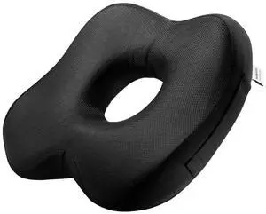 Mount-It! Office Seat Cushion, Premium Lumbar Support, Memory Foam, Gel Filling, Ergonomic Comfort Chair, Use in Car, at Desk, Home, Back, Hip Sciatica Cushions - Washable Cover in Black