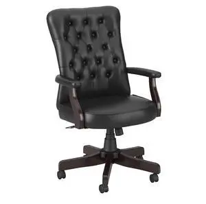 Bush Business Furniture Arden Lane High Back Tufted Office Chair with Arms - Black Leather