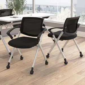 Bush Business Furniture Folding Chairs with Arms - Set of 2, Commercial-Grade Guest Mesh Back Seating for Office, Banquet, or Training Room, Envision Collection, Black Mesh