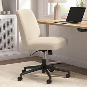 Bush Furniture Serenity Mid Back Armless Office Chair with Wheels in Soft Beige Fabric, Workspace Seating Solution for Small Computer Desk