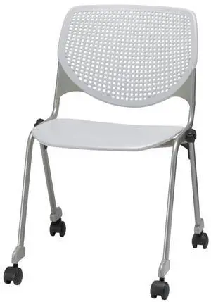 KFI Seating Kool Series Polypropylene Stack Chair with Perforated Back and Casters, Light Grey Finish