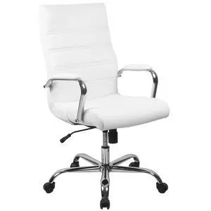Whitney High-Back Swivel LeatherSoft Desk Chair with Padded Seat and Armrests, Adjustable Height Padded Office Chair, White/Chrome Whitney High-Back Swivel LeatherSoft Desk Chair with Padded Seat and Armrests, Adjustable Height Padded Office Chair, White/Chrome