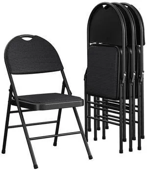 COSCO Commercial XL Comfort Fabric Padded Metal Folding Chair with Contoured Seat Back, 300 lb. Weight Rating, Triple Braced, Black, 4-Pack