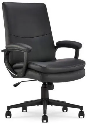 Serta Comfort Modern Executive Office Chair, Ergonomic Mid-Back Computer DeskChair, Semi Plush Cushion Seat, Double-Layer SertaQuality Foam, Padded Armrests, Metal Swivel Base, Bonded Leather, Black