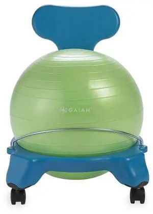 Gaiam Kids Balance Ball Chair - Classic Children's Stability Ball Chair, Alternative School Classroom Flexible Desk Seating for Active Students with Satisfaction Guarantee, Blue/Green