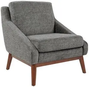 Office Star Davenport Mid-Century Club Chair with Thick Cushions and Solid Wood Coffee Finish Legs, Charcoal Fabric