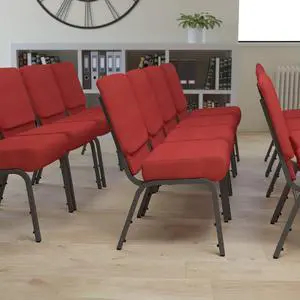 Crimson Fabric 21" W Stacking Church Chair | Silver Vein Frame, Fabric Upholstery Crimson Fabric 21" W Stacking Church Chair | Silver Vein Frame, Fabric Upholstery