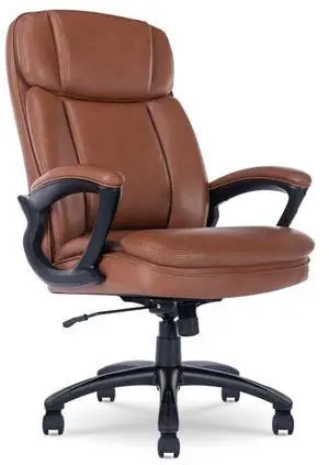 Serta Fairbanks Big and Tall High Back Executive Office Chair, Ergonomic Gaming Computer Chair with Layered Body Pillows, Contoured Lumbar Zone, Cognac