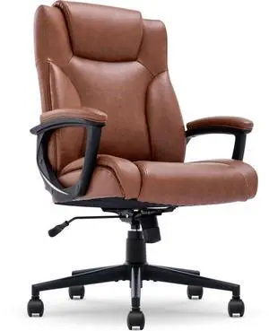 Serta Connor Executive Office Chair, Ergonomic Computer Chair with Layered Body Pillows, Contoured Lumbar, Adjustable Seat Height, Bonded Leather, Cognac