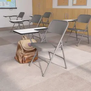 Flash Furniture Rutherford Steel Folding Chair with Right Handed Tablet Arm, Commercial Foldable Conference Room Tablet Arm Chair, Set of 2, Gray