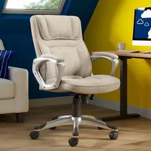Serta Hannah Executive Home Office Desk Chair, Ergonomic Mid-Back with Lumbar Support, Firm Seat Cushion, Layered Body Pillows, Padded Armrests, Swivel Base, Easy Assembly, Microfiber, Tan