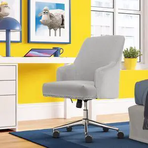 Serta Leighton Home Office Memory Foam, Height-Adjustable Desk Accent Chair with Chrome-Finished Stainless-Steel Base, Light Gray