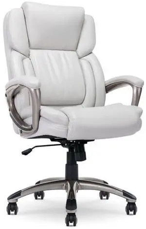 Serta Garret Executive Office Chair, Ergonomic Mid-Back with Lumbar Support, Semi-Plush Cushion and Body Pillows, Padded Armrests, Swivel Base, Bonded Leather, White