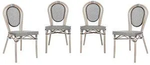 Flash Furniture Marseille Indoor/Outdoor Commercial Bistro Stack Chair - Black/White Textilene Back and Seat - LT Natural Bamboo Print Metal Frame - Set of 4