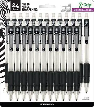 Z-Grip Mechanical Pencil, Smooth Writing, Latex-Free Grip, 0.7mm Lead, #2 HB, Pre-Loaded with Lead and Eraser, for School, Office, Everyday Use, Refillable, Clear Barrel, 24-Pack, (15241) Z-Grip Mechanical Pencil, Smooth Writing, Latex-Free Grip, 0.7mm Lead, #2 HB, Pre-Loaded with Lead and Eraser, for School, Office, Everyday Use, Refillable, Clear Barrel, 24-Pack, (15241)