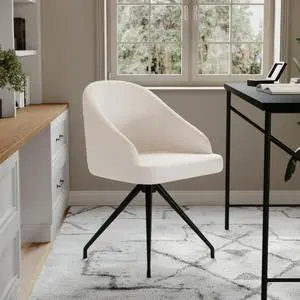 Martha Stewart Sora Stationary Swivel Task Chair with Sloped Arms for Home Office in White Boucle with Oil Rubbed Bronze Frame