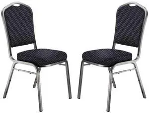 NPS 9364SV2 9300 Series Deluxe Upholstered Stack Chair - Fabric - Supports 500 lb - 19" Seat Height - Diamond Navy Seat/Back, Silver Base - 2/Pack