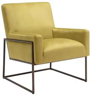 Zuo New York Accent Chair Olive Green, Green Accent Chair, Modern Style, Velvet, Soft and Smooth Velvet Fabric, Plywood, Indoor Living, 26" W x 28" D x 31.9" H, Non-Stackable