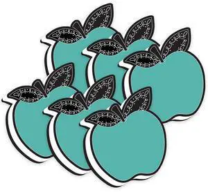 Ashley Productions Magnetic Whiteboard Eraser, Teal Apple with Chalk Loop Leaves, Pack of 6