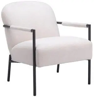 Zuo Chicago Accent Chair Ivory, White Accent Chair, Modern Style, Shearling Style Fabric, Shearling Style Fabric, Plywood, Indoor Living, 26" W x 33.5" D x 32.3" H, Non-Stackable