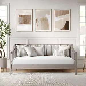 Martha Stewart Neely Platform Daybed with Wood Spindles, Solid Wood Frame, No Box Spring Needed, Twin Size, Gray