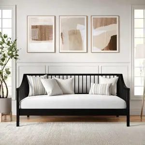 Martha Stewart Neely Platform Daybed with Wood Spindles, Solid Wood Frame, No Box Spring Needed, Twin Size, Black