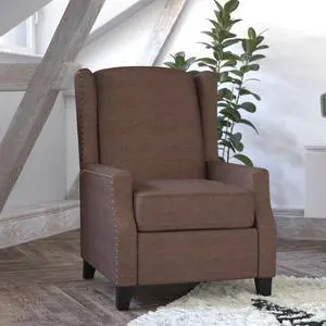 Flash Furniture Prescott Slim Wingback Recliner Chair - Traditional Push Back Recliner - Brown Polyester Fabric with Accent Nail Trim - Pocket Spring Seat