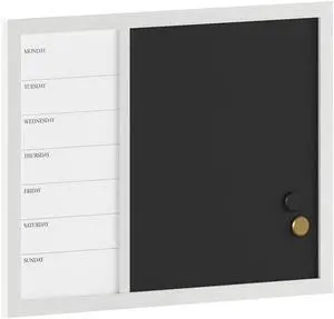 Martha Stewart Everette Magnetic Weekly Calendar Dry Erase Board and Chalk Board with Liquid Chalk Marker and Magnets, 24"x18", White Woodgrain Frame