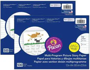 Pacon® Multi-Program Picture Story Paper, 5/8" Ruled, White, 12" x 9", 500 Sheets Per Pack, 2 Packs
