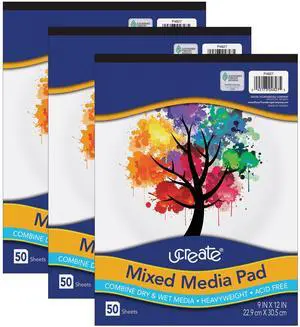 UCreate Mixed Media Pad, 9" x 12", 50 Sheets, Pack of 3