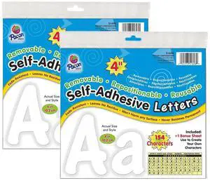 Pacon Self-Adhesive Letters, White, Cheery Font, 4", 154 Per Pack, 2 Packs
