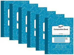 Pacon Pastel Composition Book, Blue Marble Cover, Light Blue Sheets, 3/8" Ruled, 9-3/4" x 7-1/2", 100 Sheets, Pack of 6