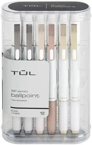 TUL® BP Series Retractable Ballpoint Pens, Medium Point, 1.0 mm, Pearl White Barrel, Black Ink, Pack Of 12 Pens