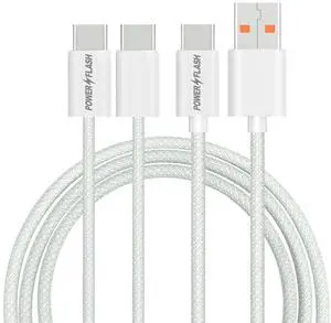 Power Flash USB A to Type C Cable & Type C to Type C Cable, 2 Pack, Fast Charging, High Speed Data Transfer, Android Phone Cable and More, Trustable (White)
