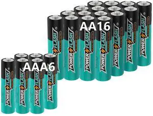 POWER FLASH Alkaline AA16 AAA6 Batteries 1.5V long lasting batteries are ideal for use in high tech devices, clocks, remotes, and other household devices.