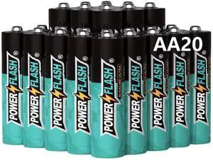 POWER FLASH Alkaline Batteries 1.5V AA 20 value pack batteries