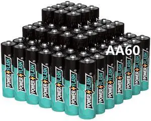 POWER FLASH Alkaline Batteries 1.5V AA 60 value pack batteries