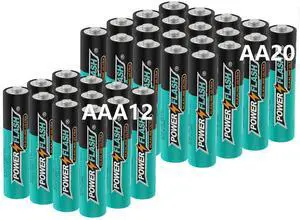 POWER FLASH Alkaline AA20 AAA12 Batteries 1.5V long lasting batteries are ideal for use in high tech devices, clocks, remotes, and other household devices.